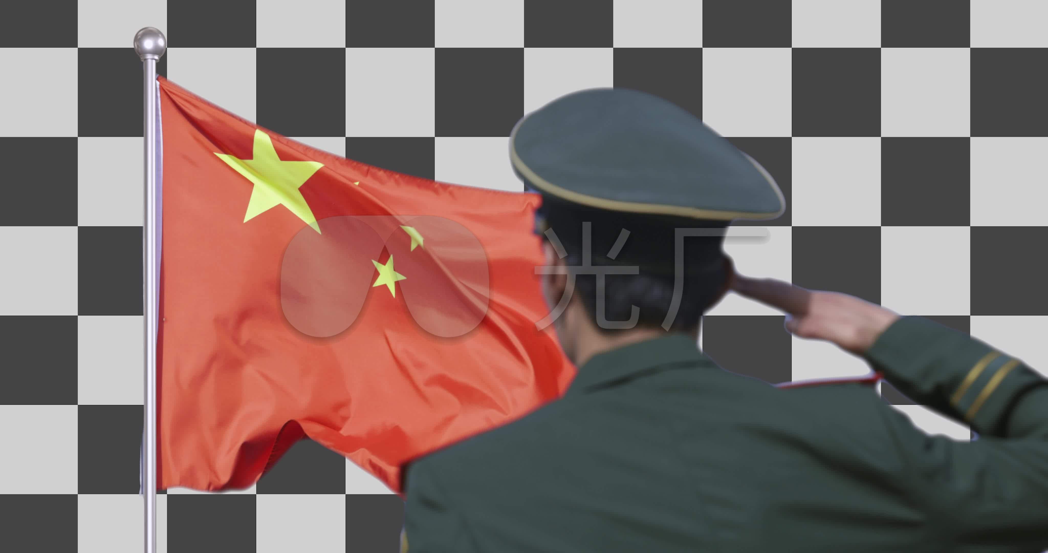 4k身着军装的军人向国旗敬礼