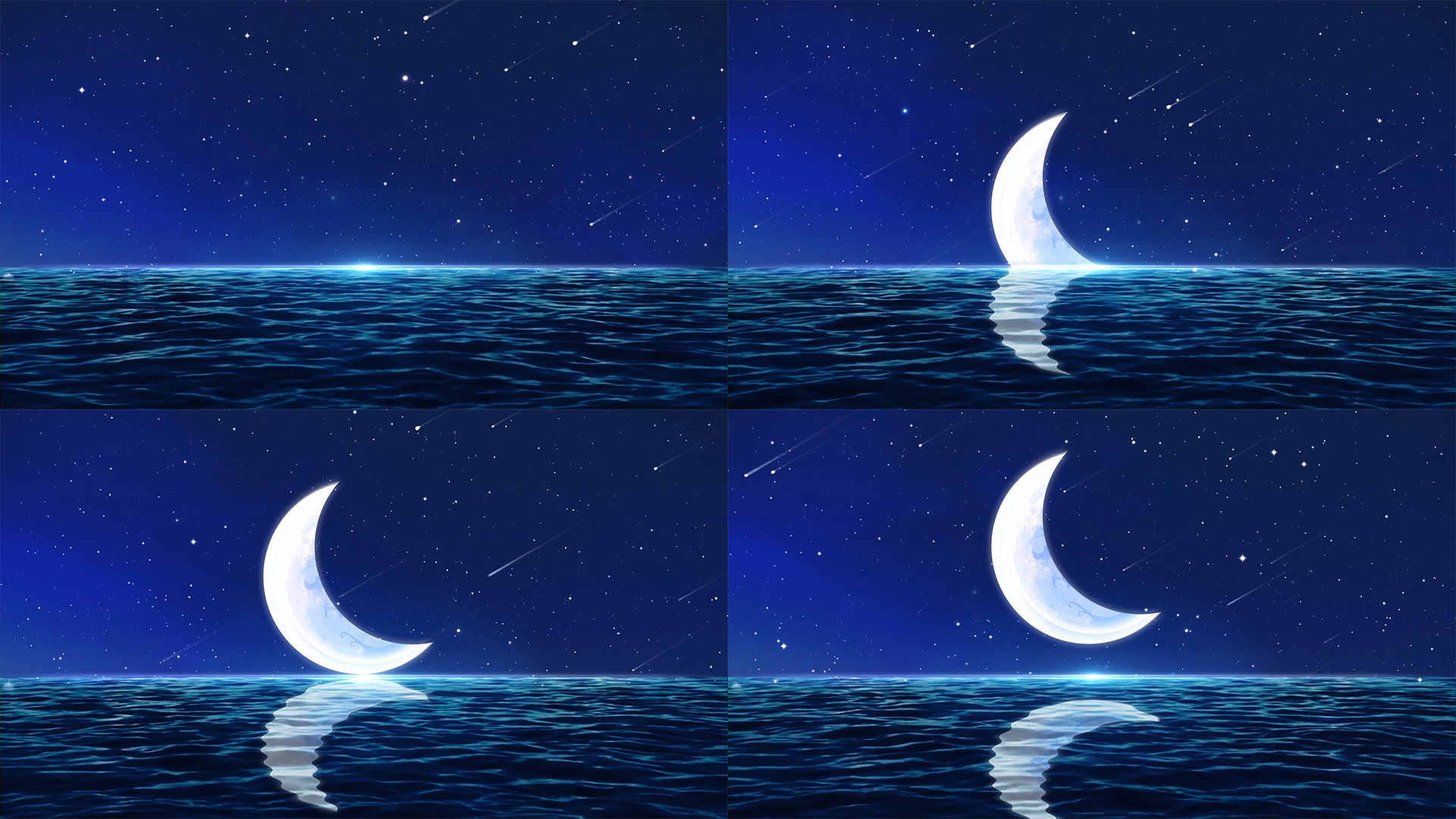 视频月亮素材月亮升空弯月月牙海平面夜空中秋月空星空流星唯美梦幻