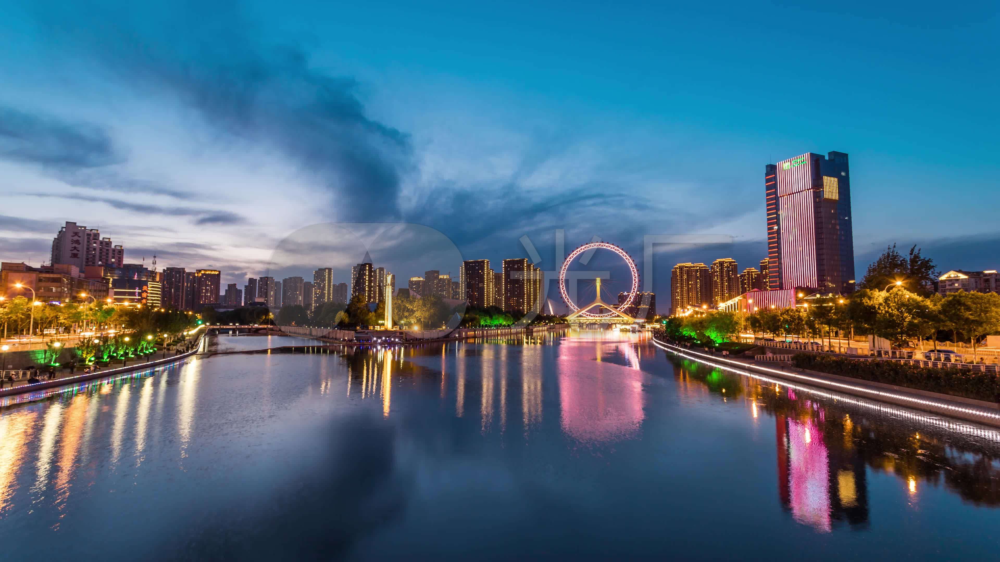 4k天津三岔河口天津之眼日落延时_3840x2160_高清视频