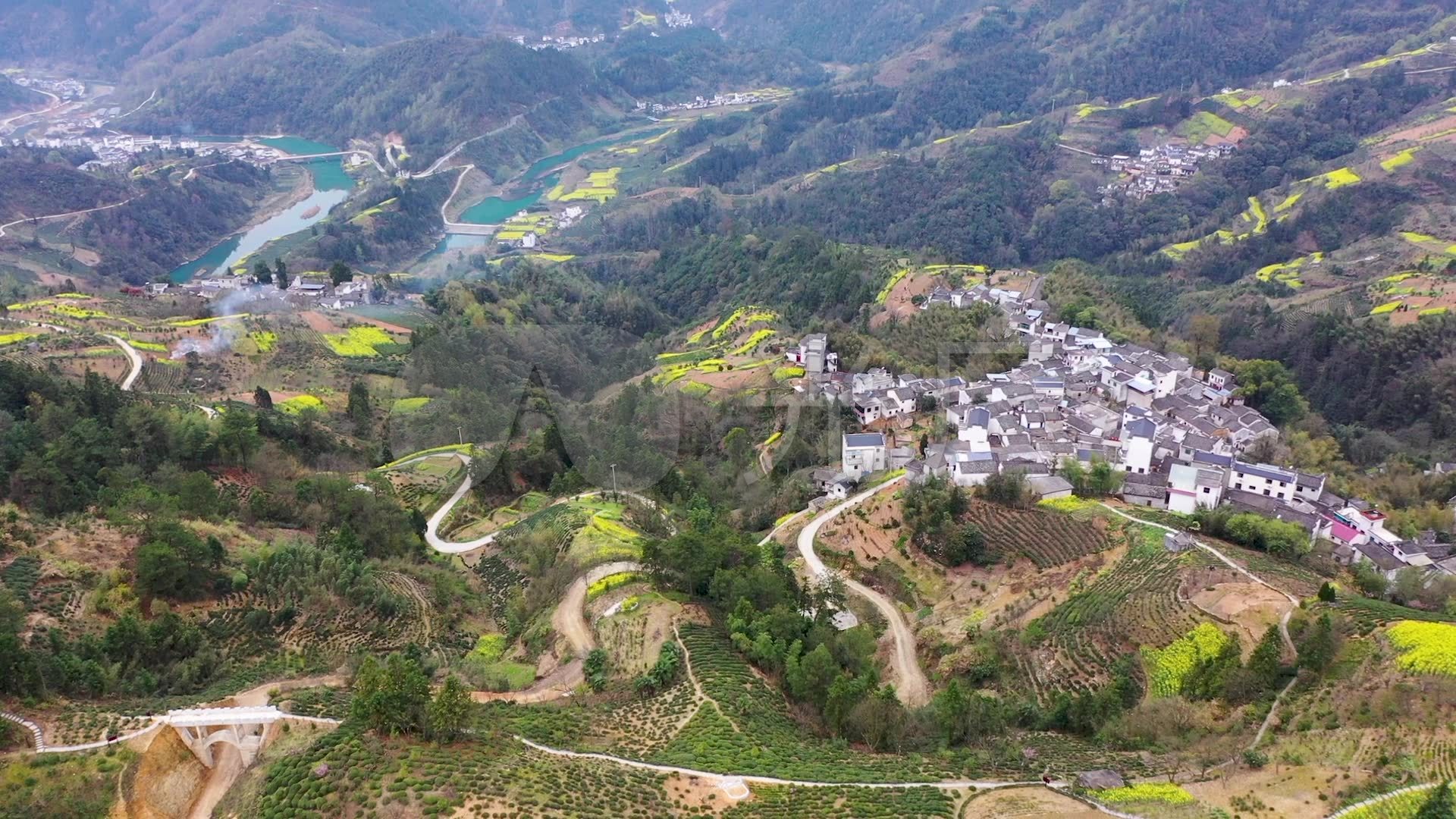 歙县坡山风景区春季风光航拍