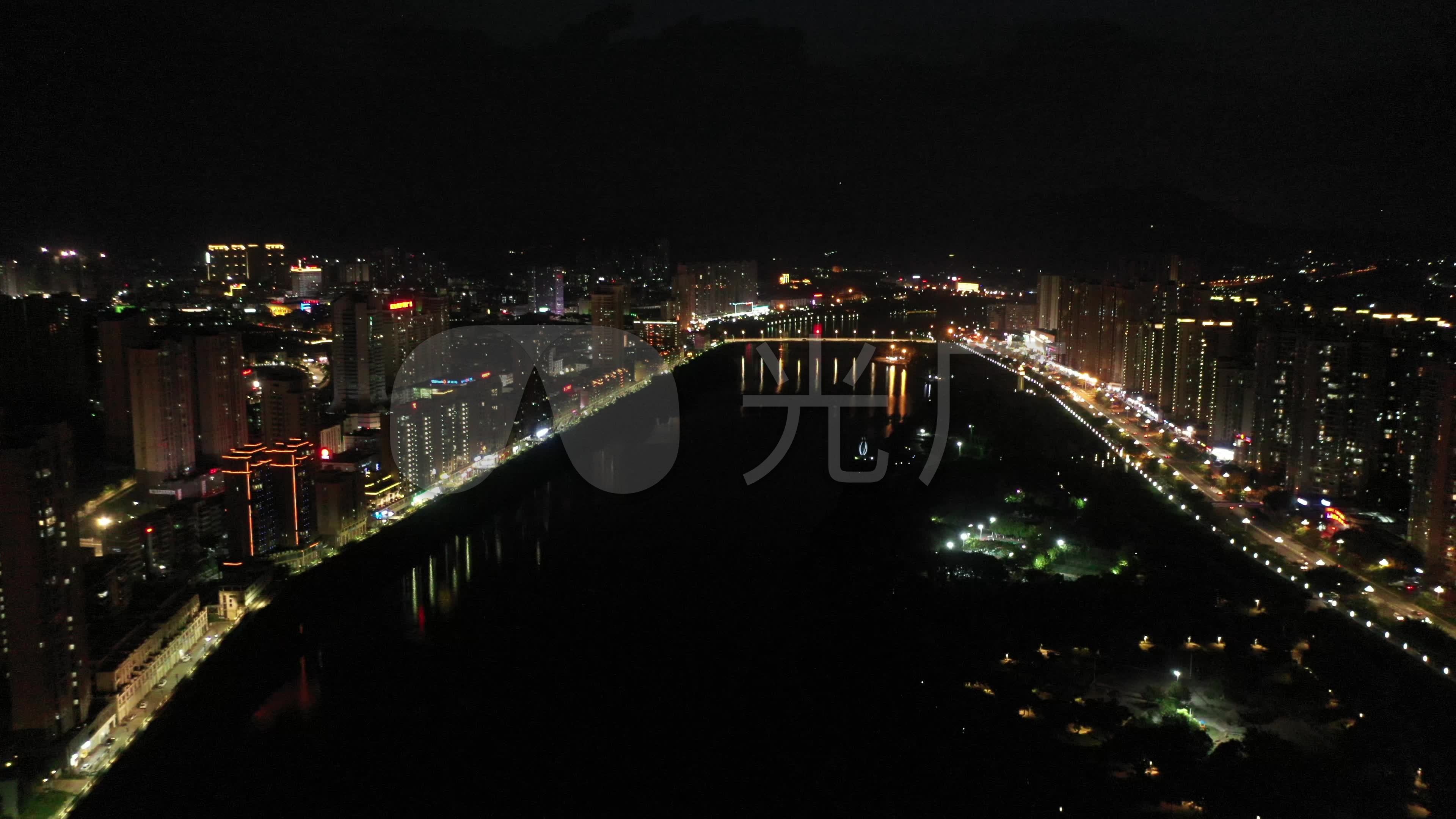 南安市城市夜景航拍城镇小镇夜晚河流两岸桥