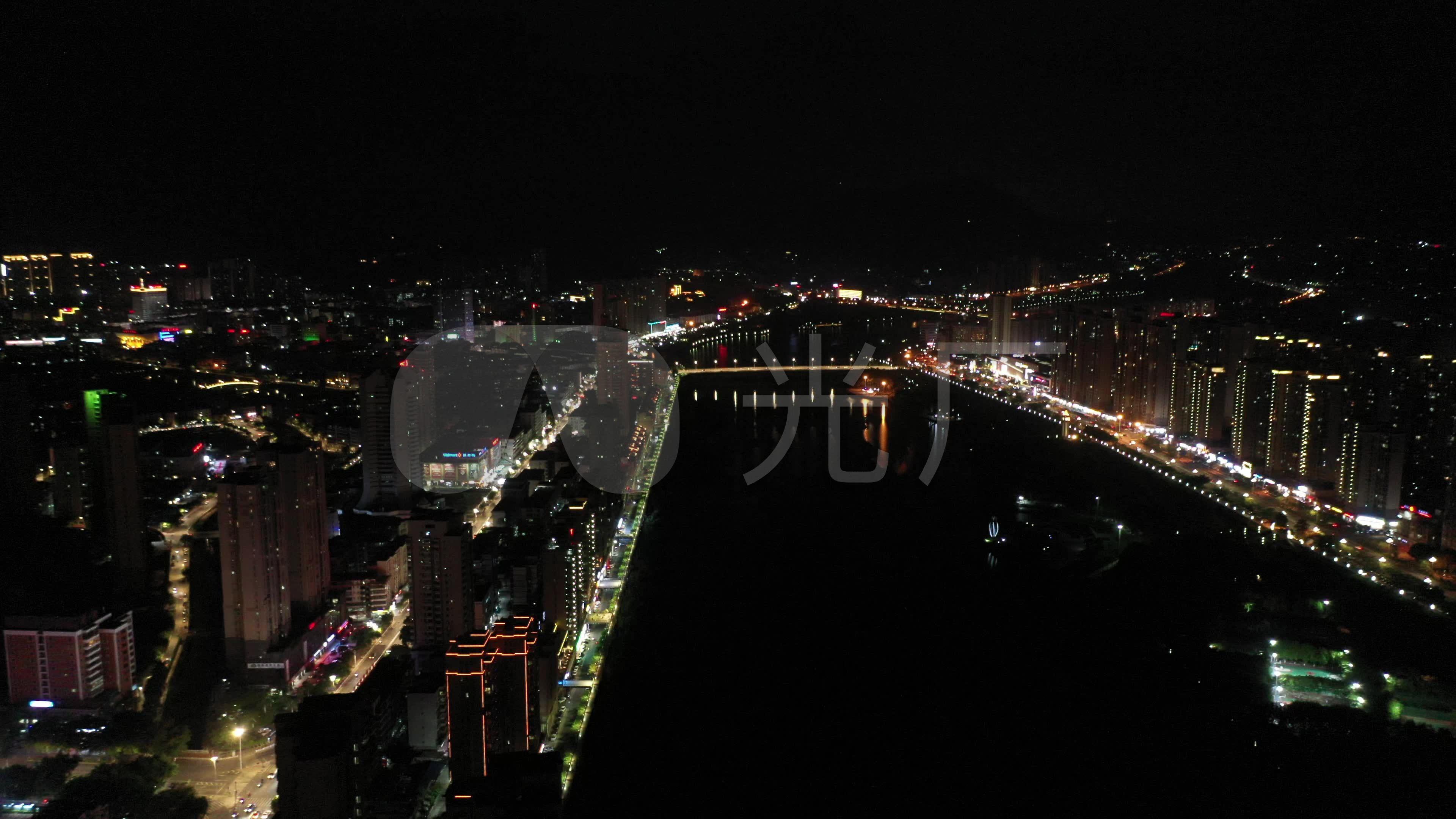 南安市城市夜景航拍城镇小镇夜晚河流两岸桥