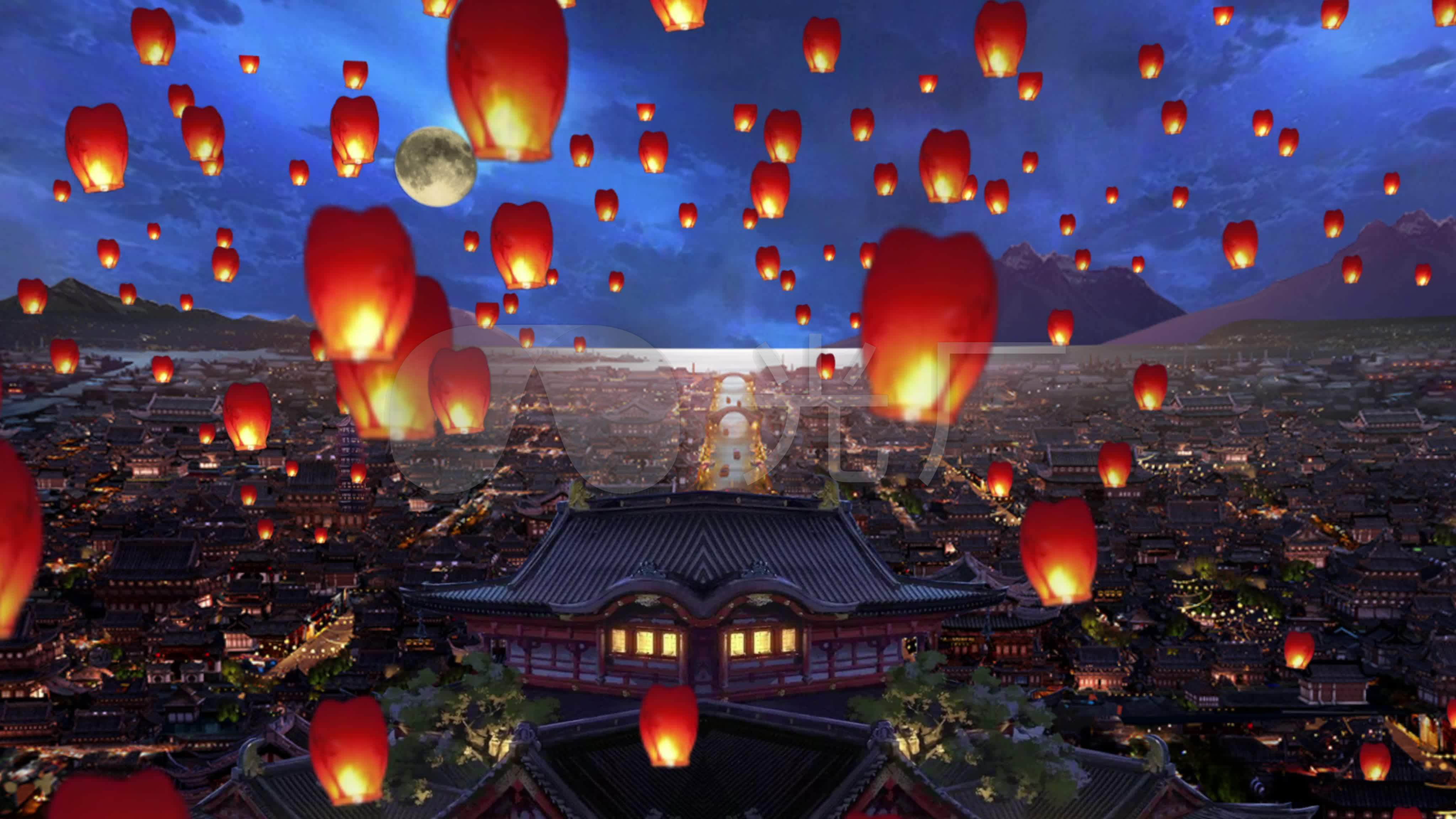孔明灯古风长安街夜景视频_4096x2304_高清视频素材