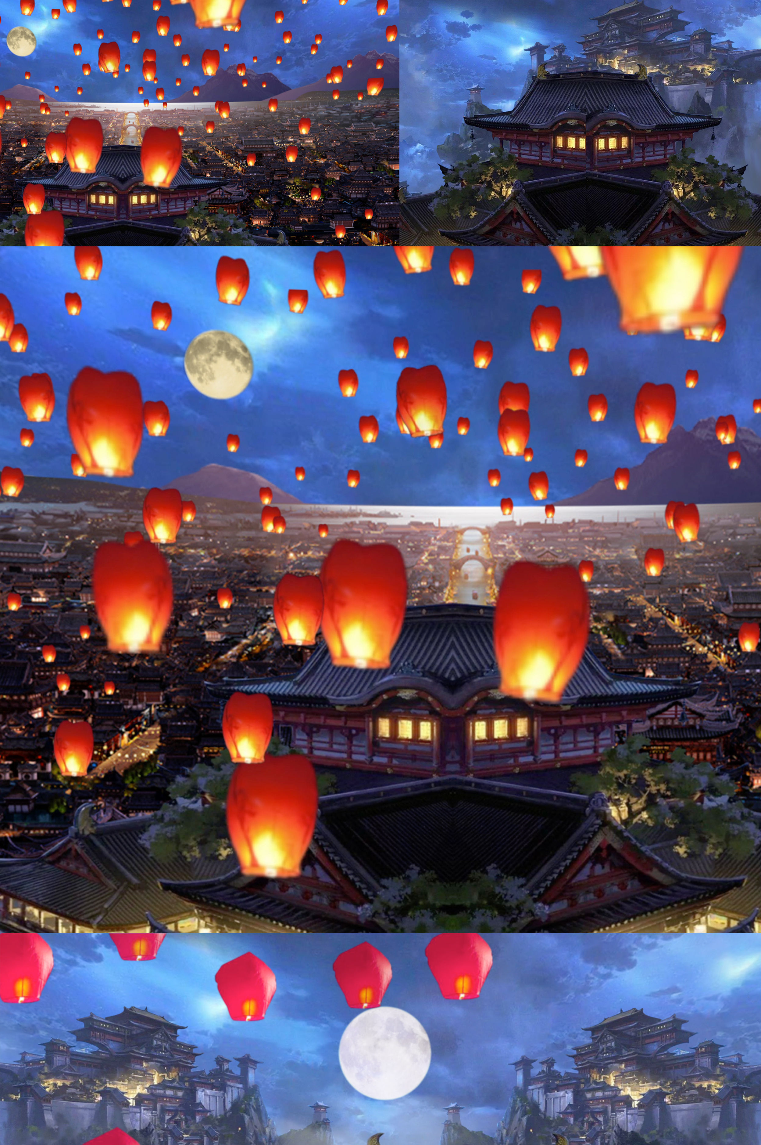 孔明灯古风长安街夜景视频