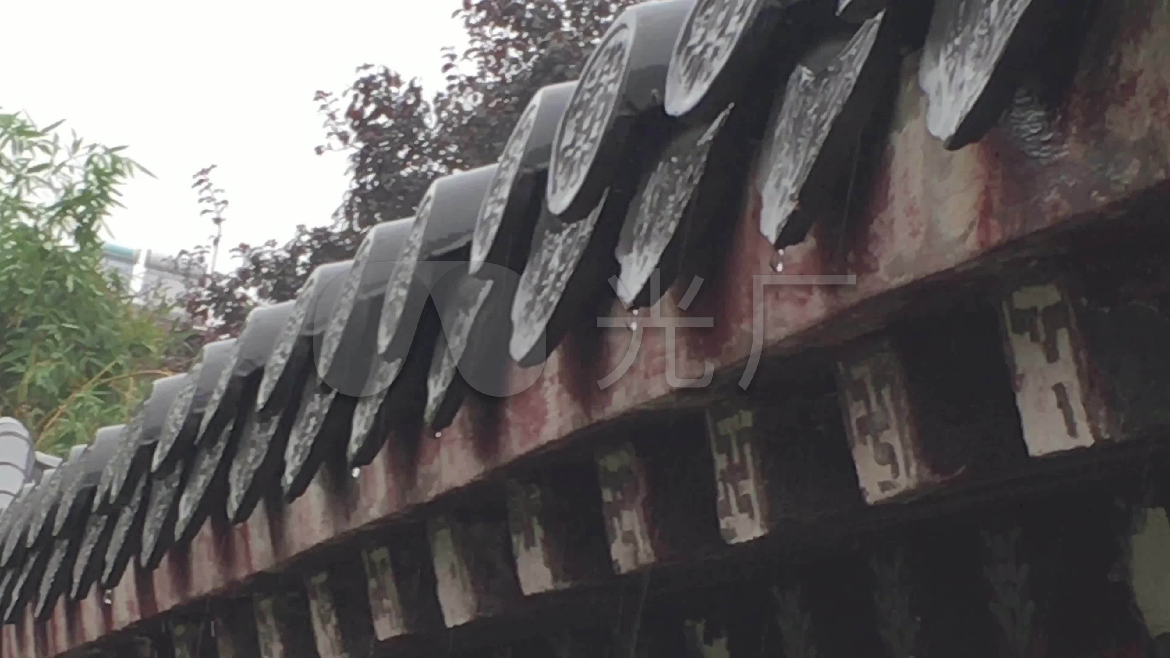 江南烟雨屋檐下雨古建筑砖瓦意境