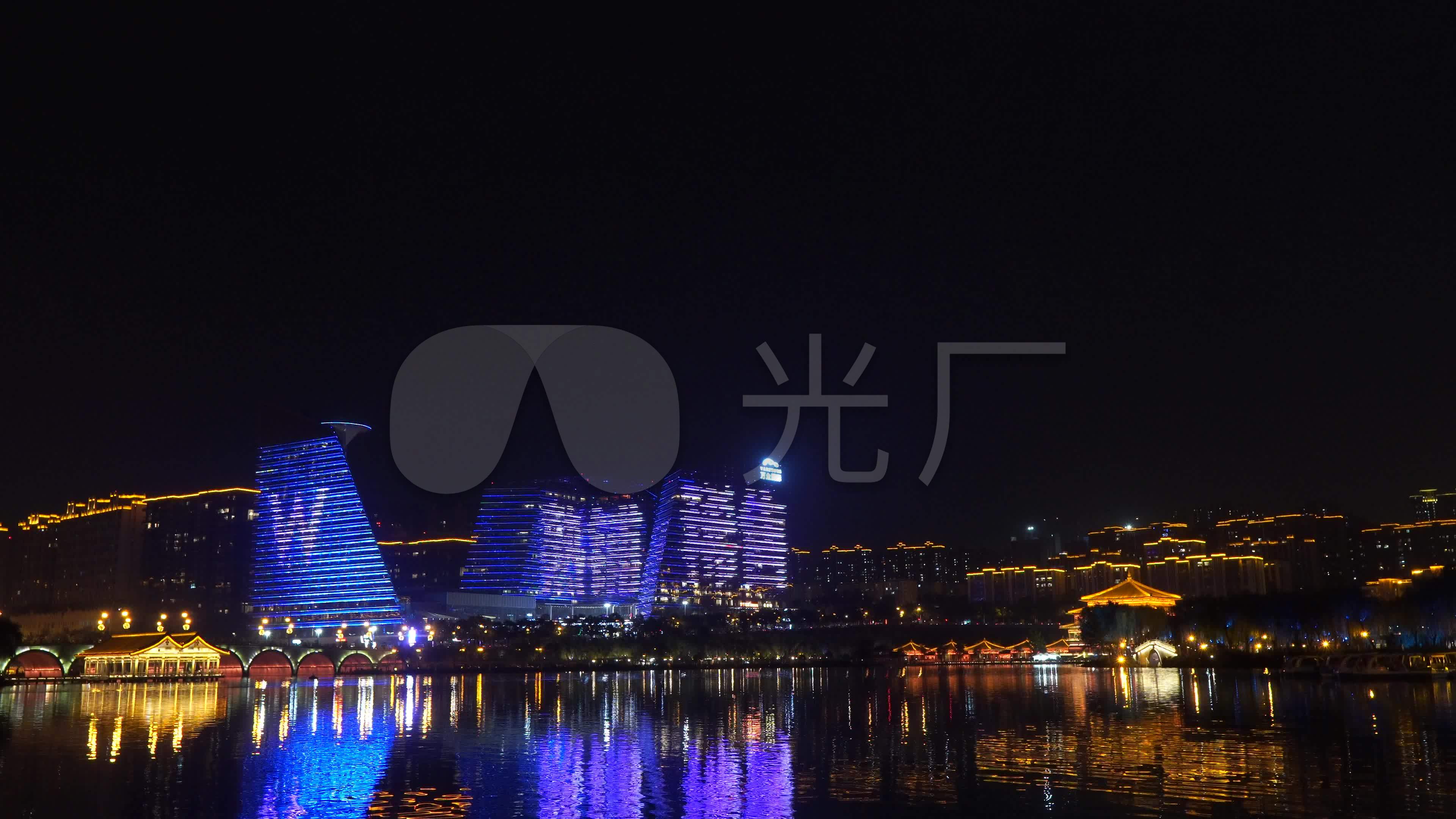 西安曲江南湖w酒店夜景水面延时