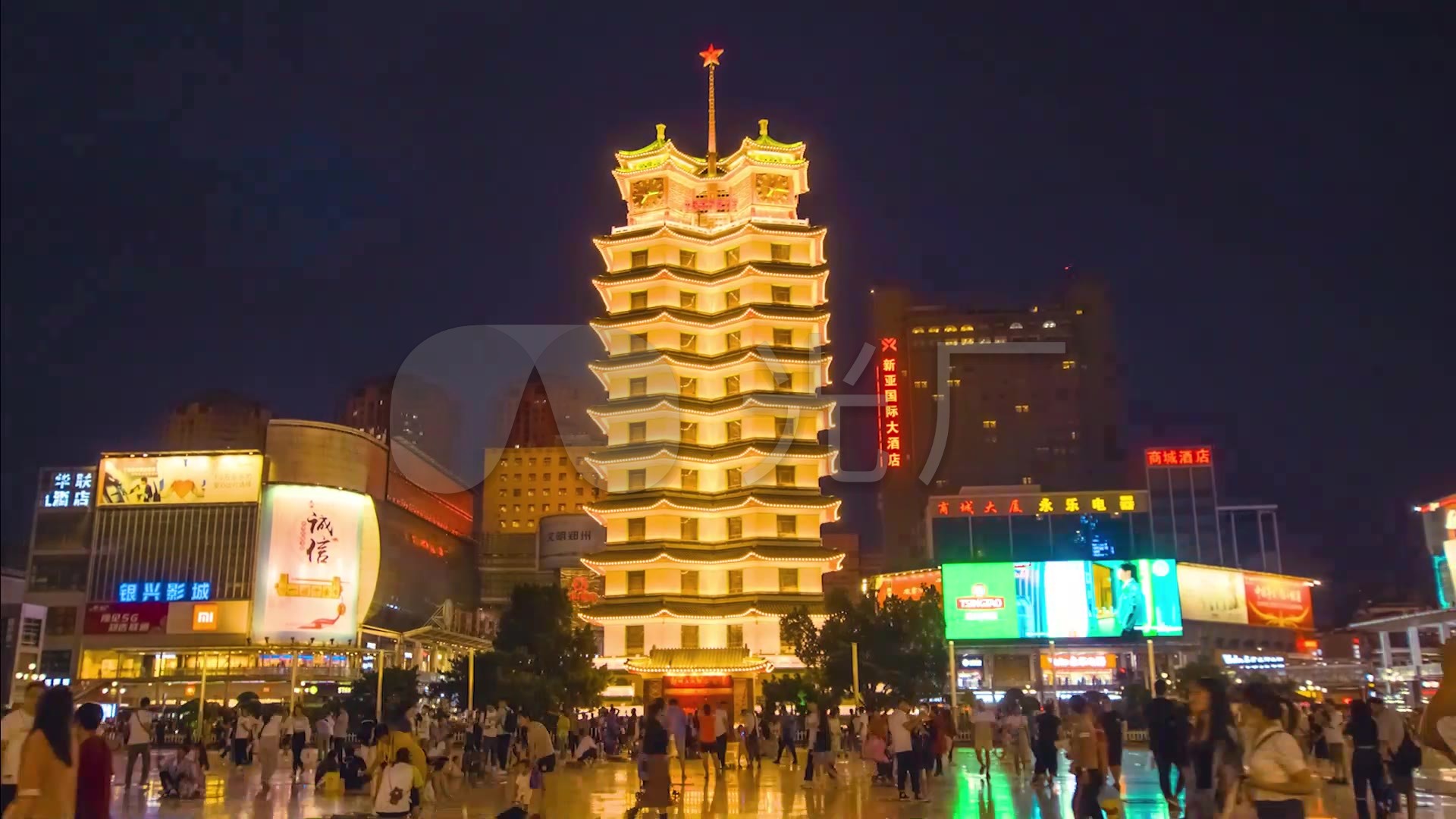 郑州二七塔大范围延时夜景