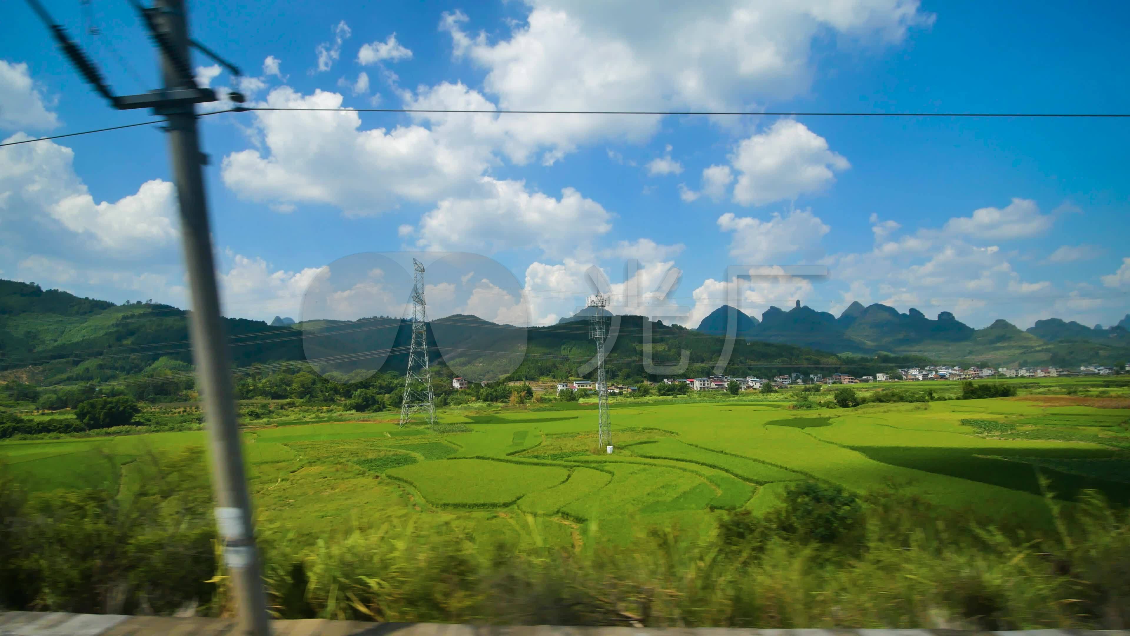 高速行驶的动车高铁火车窗外风景