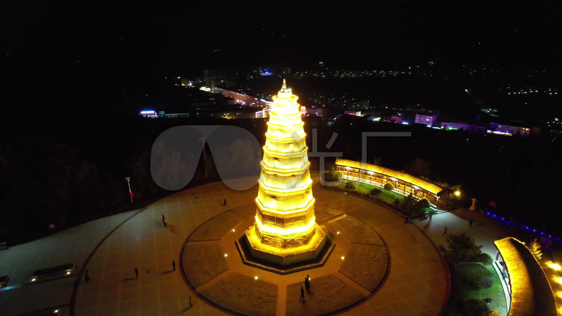 偏关县文笔塔夜景环绕03_1920x1080_高清视频素材下载(编号:6579769)