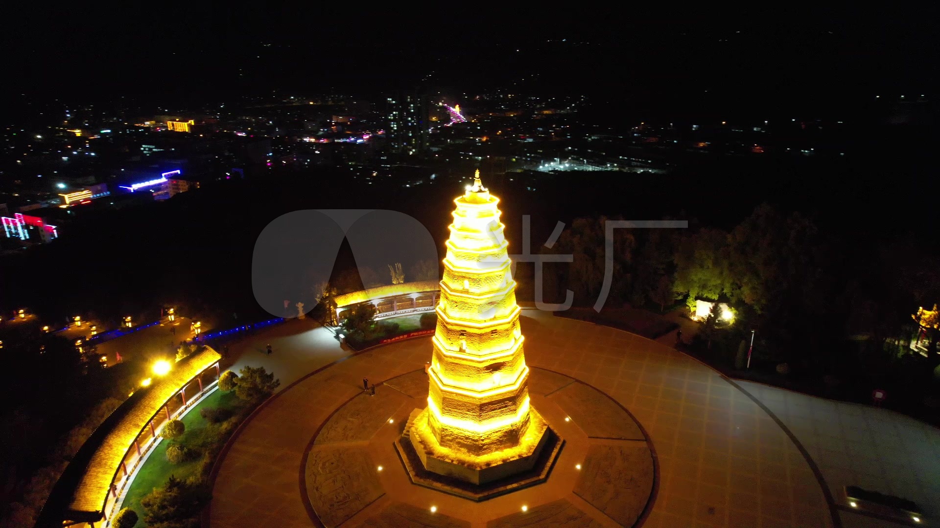 偏关县文笔塔夜景环绕03_1920x1080_高清视频素材下载(编号:6579769)