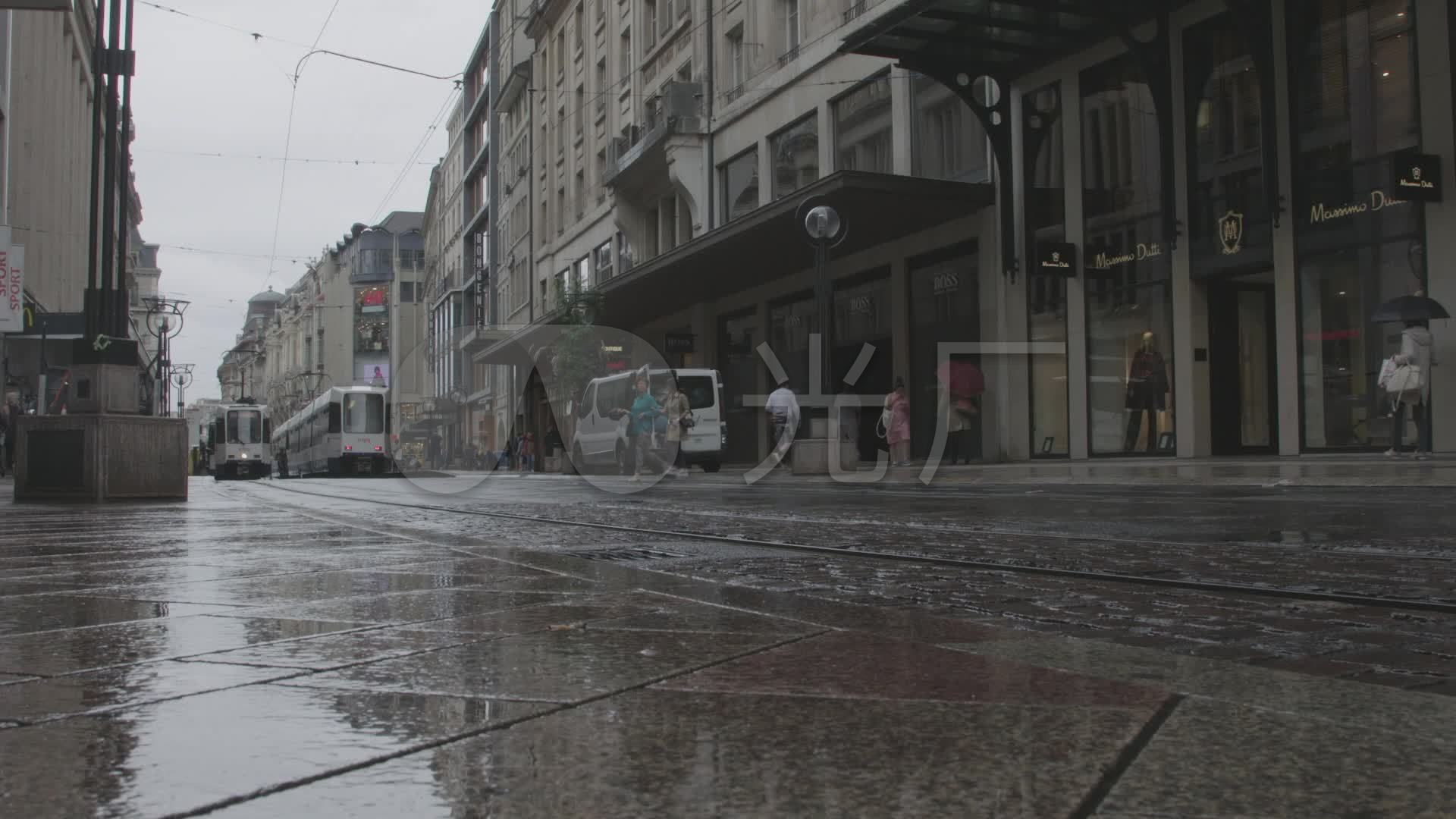 原创高清实拍雨后的瑞士街头街景