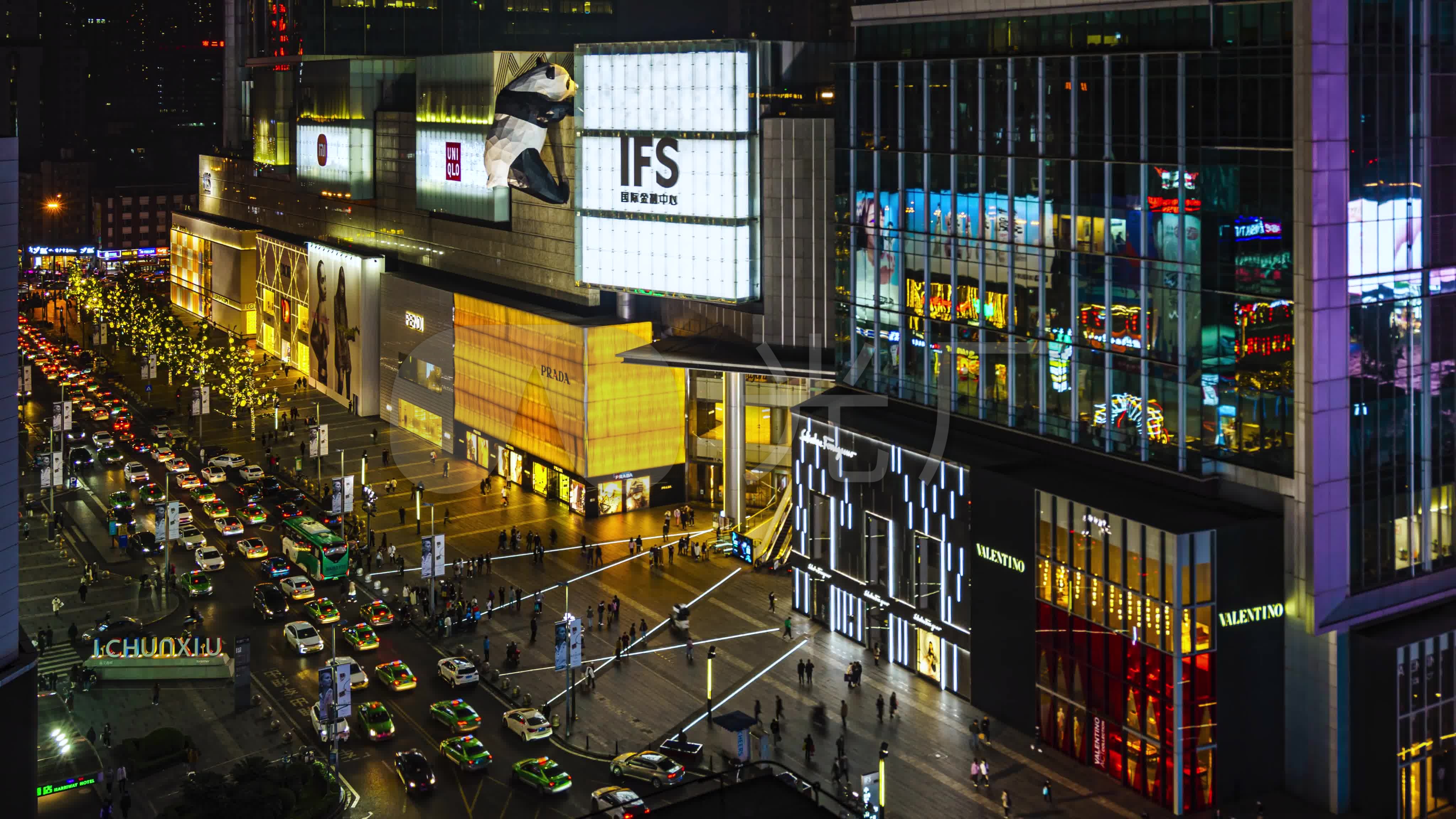 成都春熙路ifs商圈夜景延时摄影4k_4096x2304_高清视频素材下载(编号