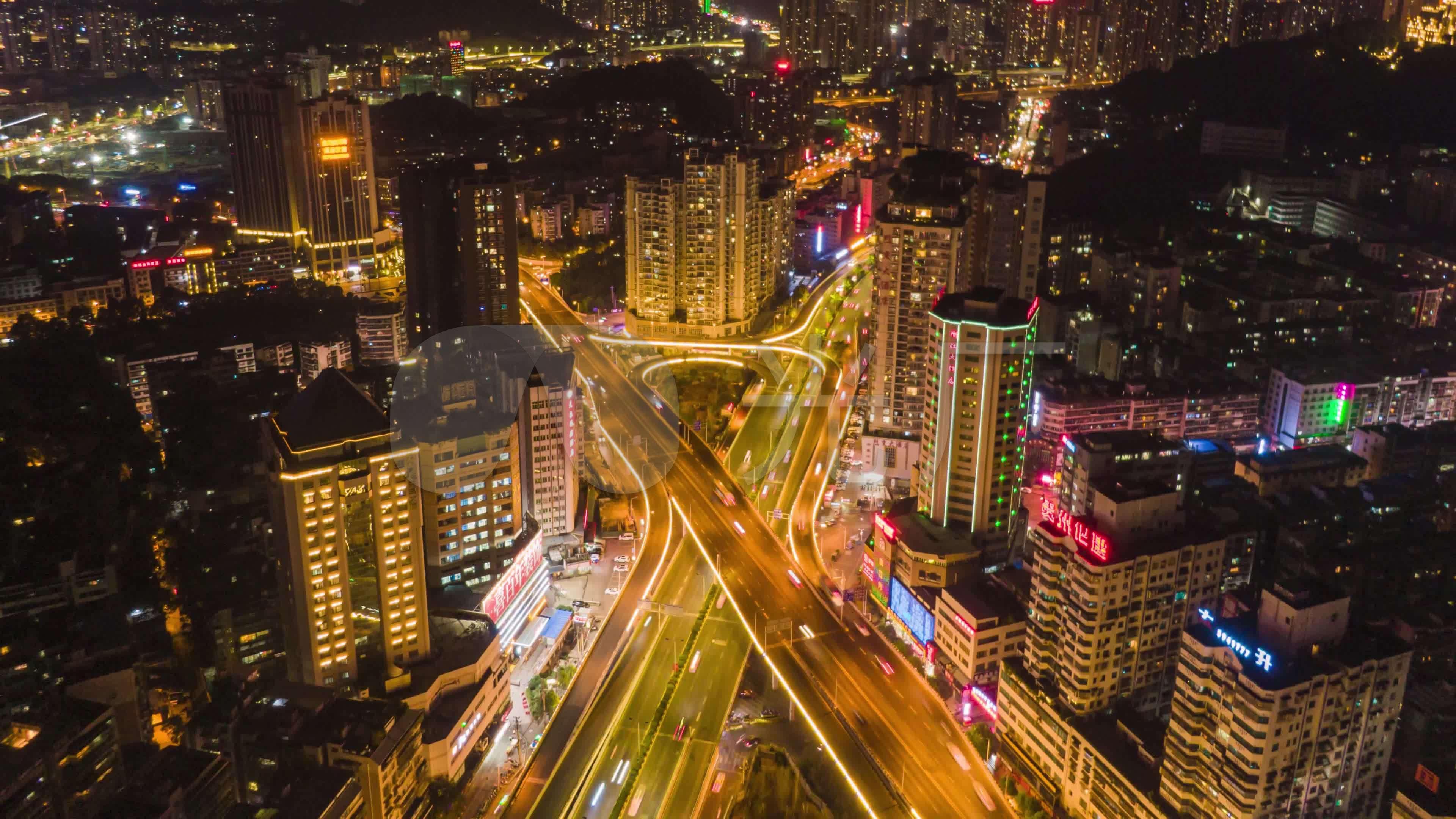 贵州贵阳花果园立交桥夜景车流移动延时航拍