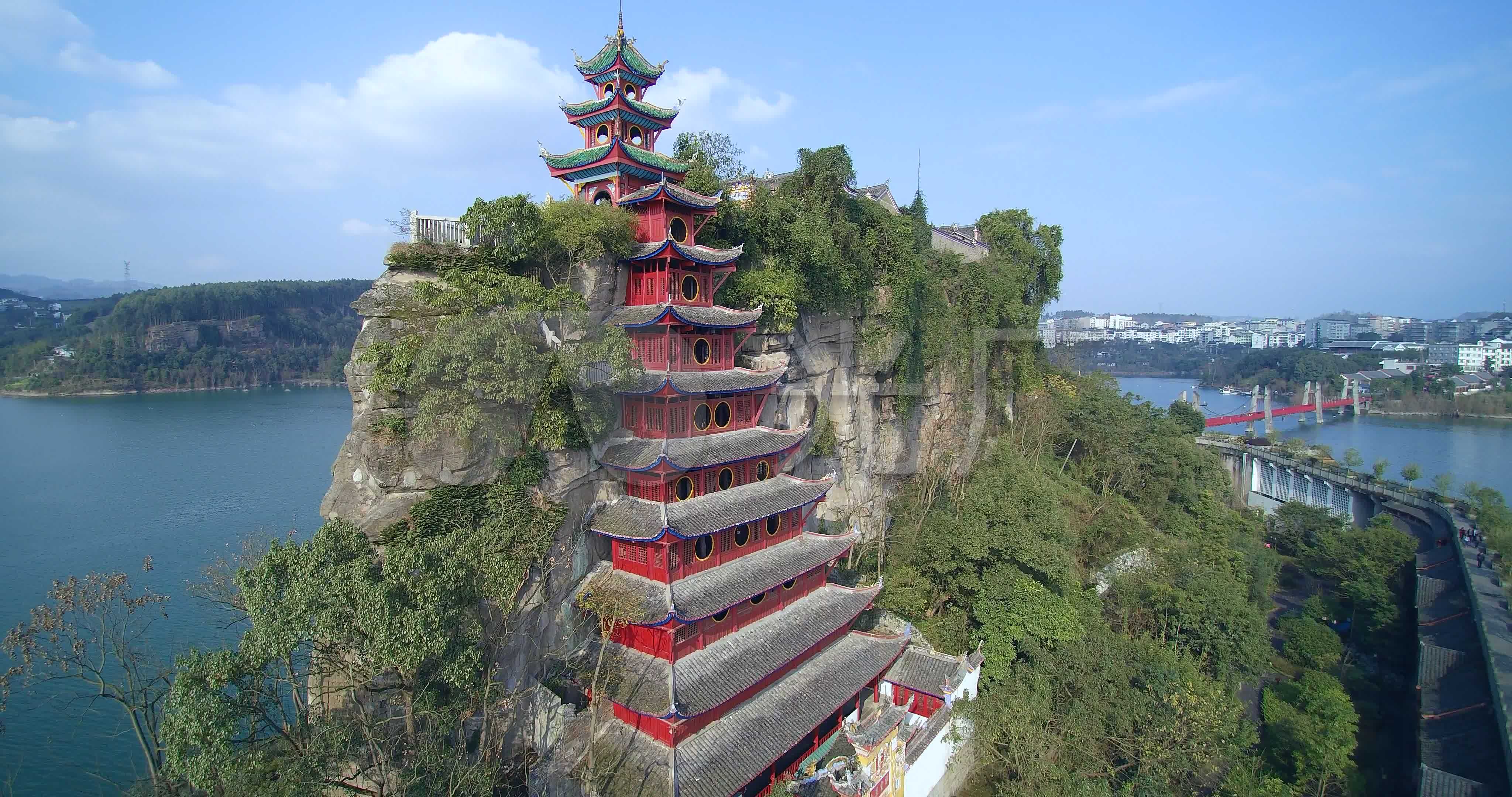 航拍四川重庆忠县旅游景区石宝寨