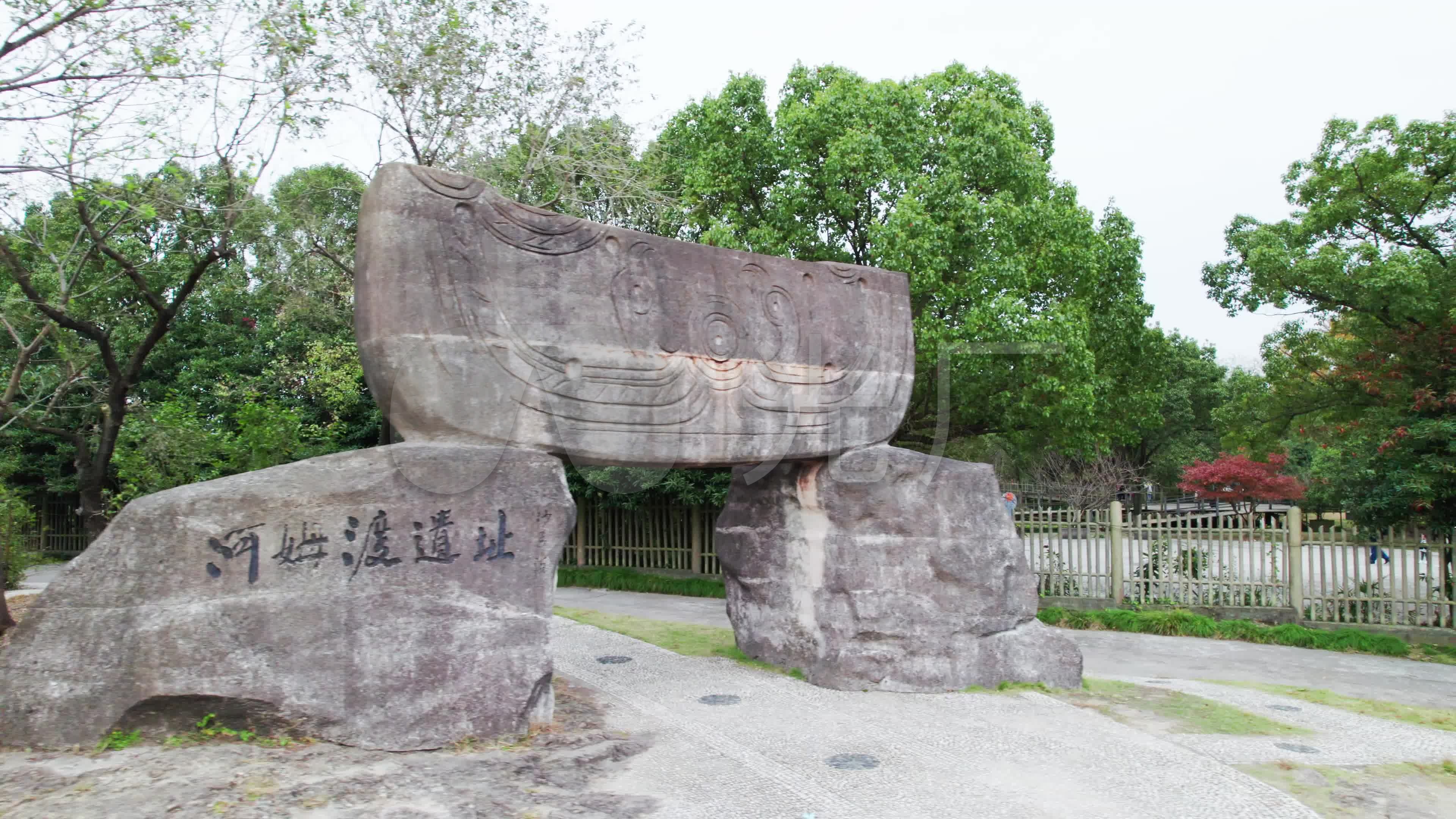 航拍宁波余姚河姆渡遗址
