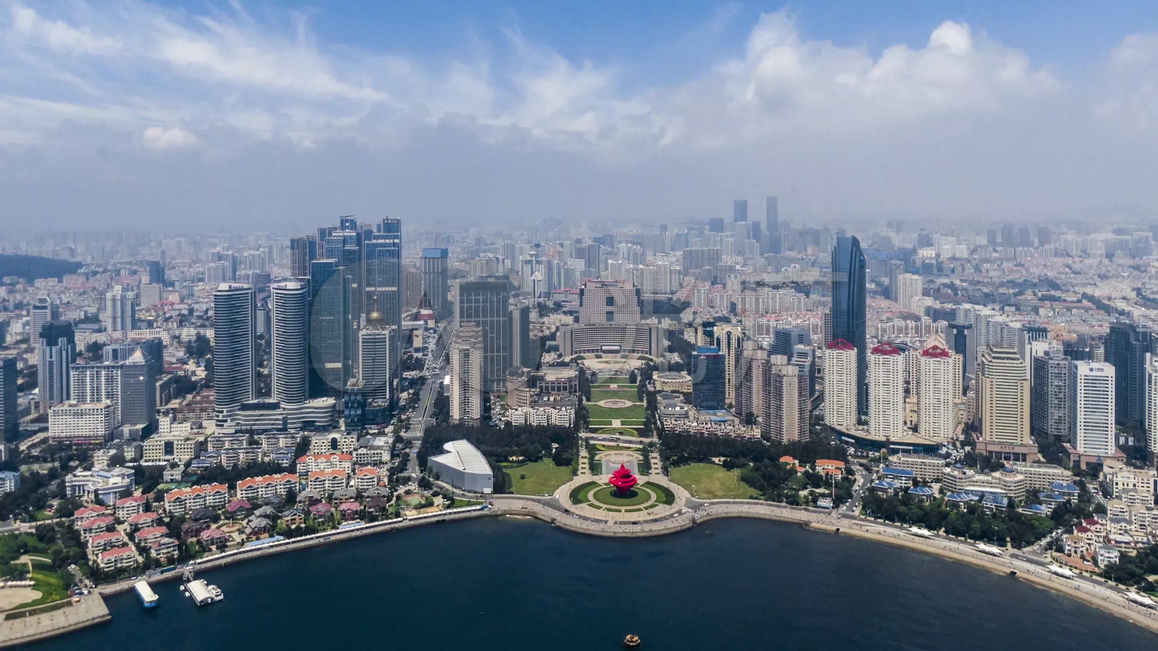 航拍青岛全景五四广场4k延时_3840x2160_高清视频素材下载(编号