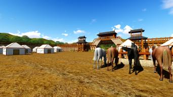 古代军营阵地营房战马-白天视频素材