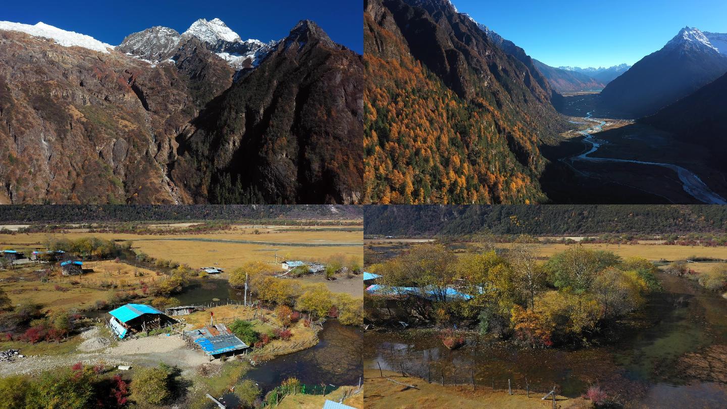 西藏巴松措措高村牧场湿地和雪山森林