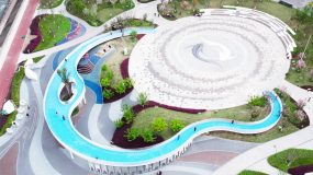 城市景观现代建筑荥经太极公园航拍视频素材