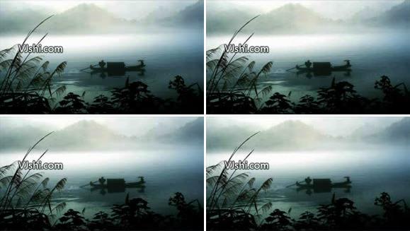 水墨风 湖边小舟