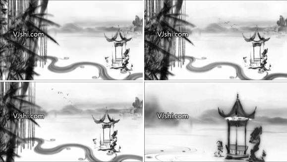 水墨江南 亭子 竹子 竹林 中国画