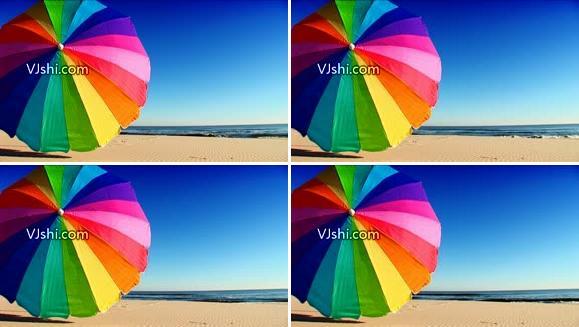 海滩 太阳伞 海浪