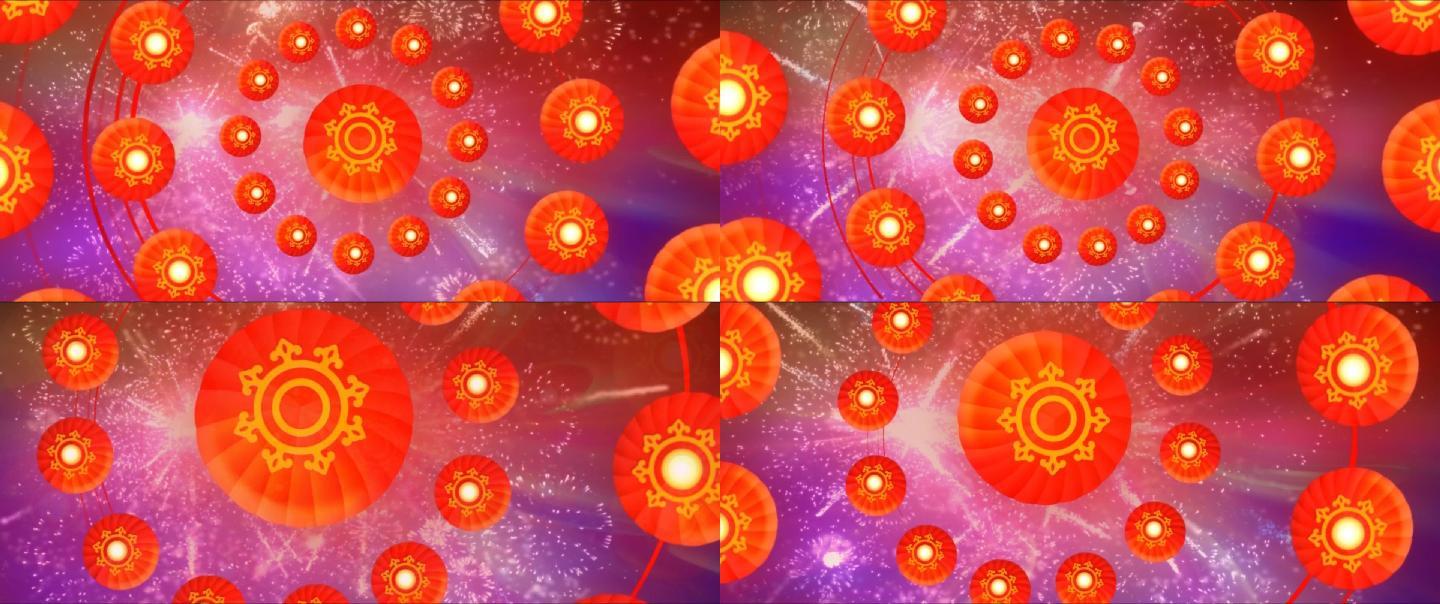 烟花上的红色喜庆灯笼绚丽LED