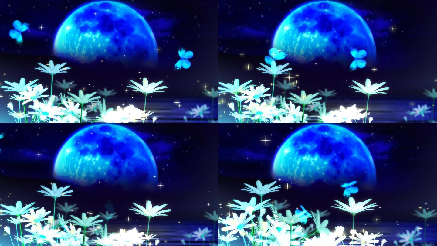 湖光潋滟 月色如银 浪漫星空 蓝色花朵