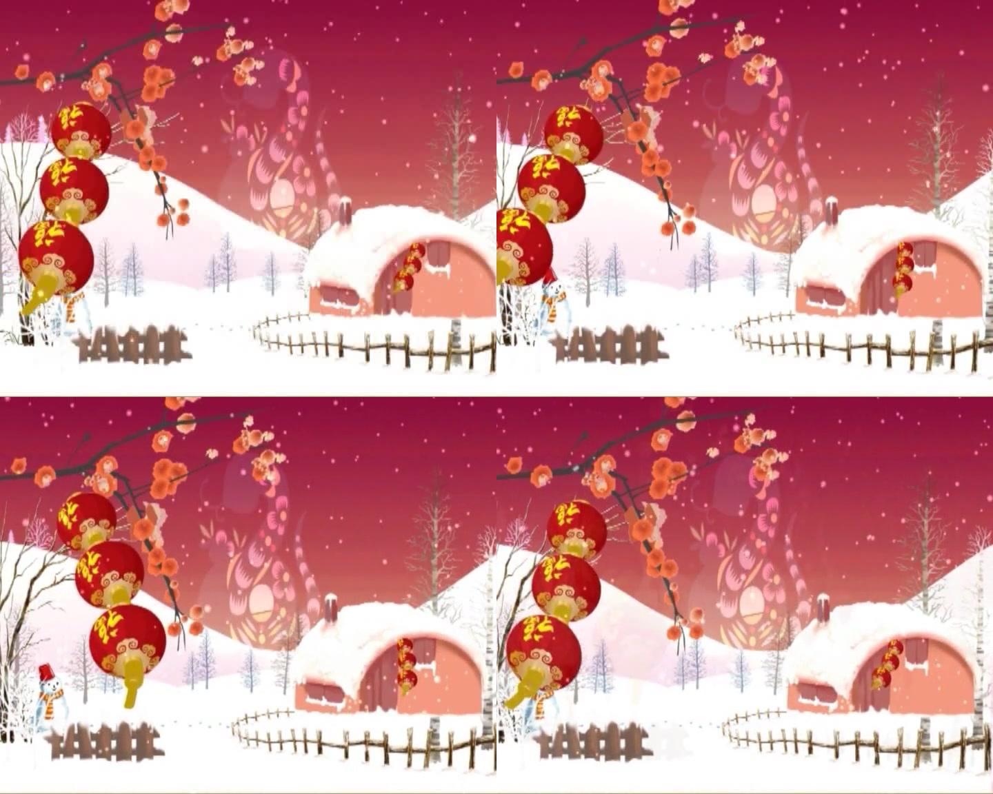 雪景灯笼过年