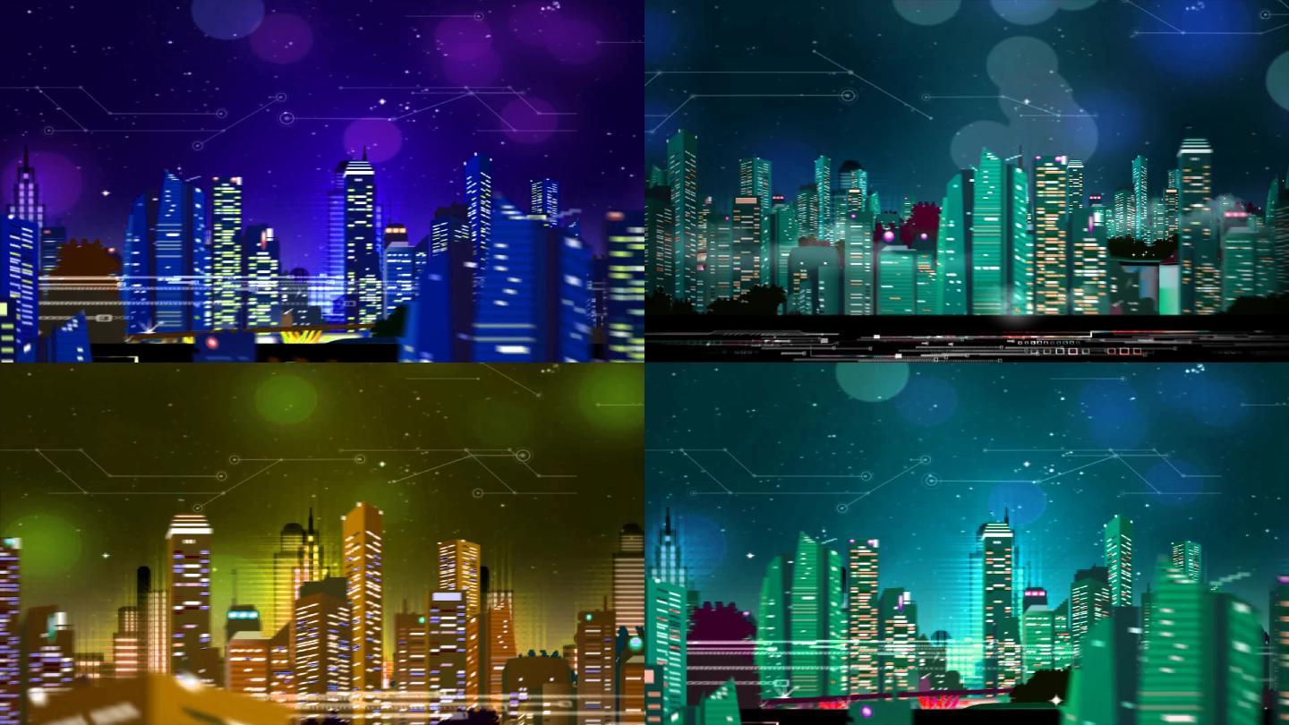 (原创)都市夜景 五彩斑斓夜空 城市 高楼林立 高清无缝循环
