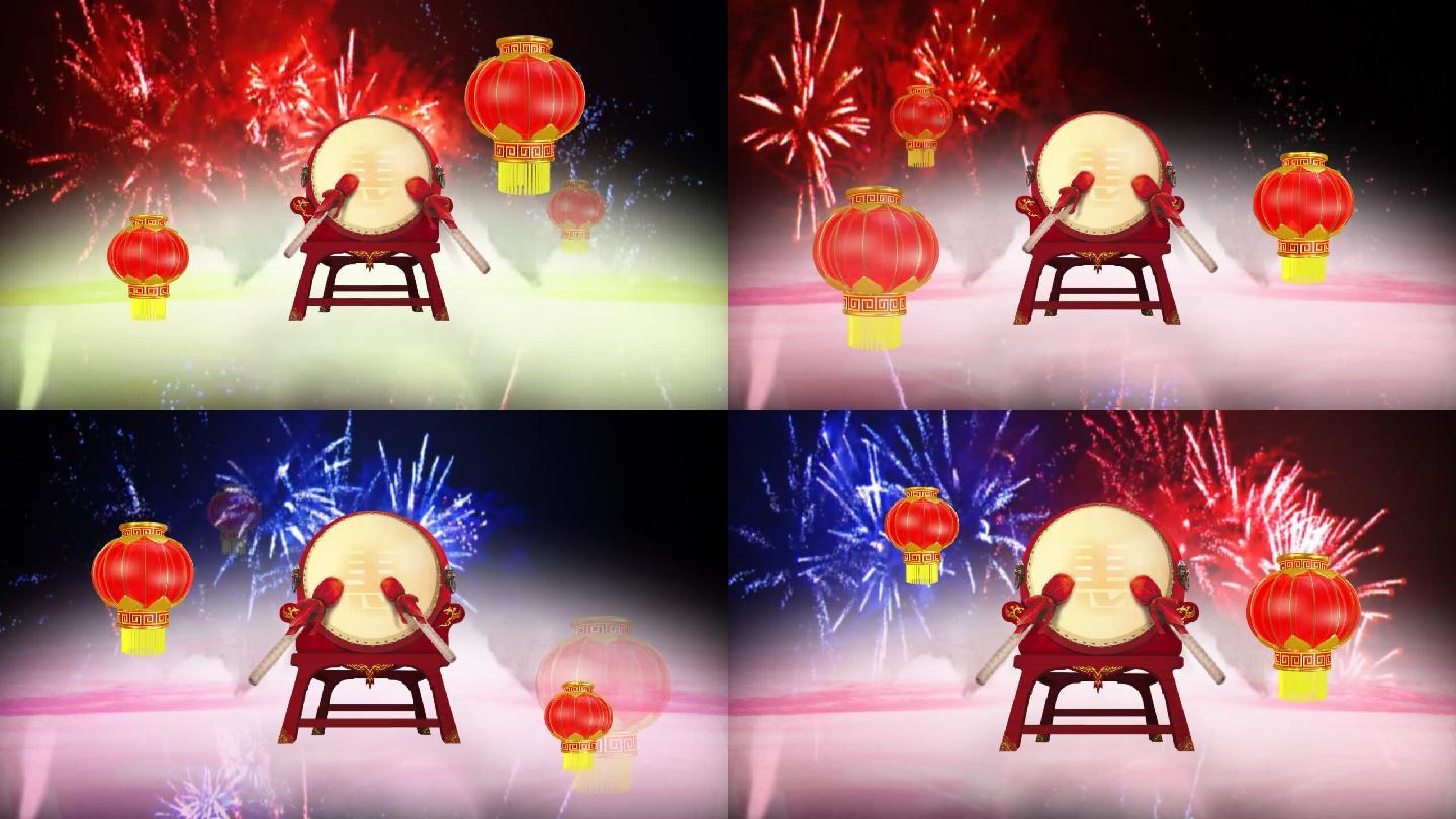 节日喜庆视频背景烟花婚庆敲锣打鼓