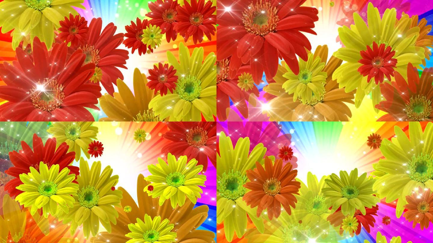 漂亮的彩色花儿飞舞彩虹视频(原创)