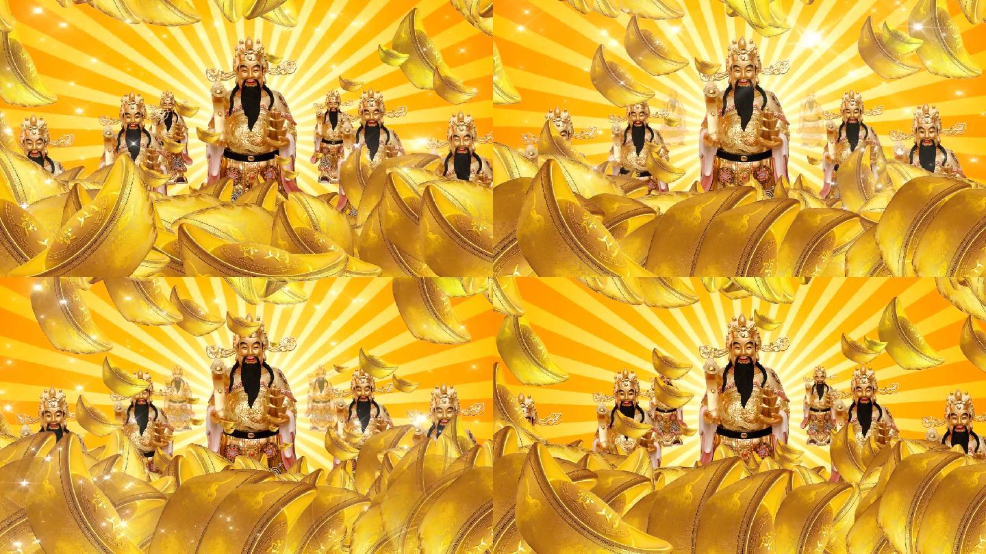 震撼财神爷金色元宝送财气财神视频