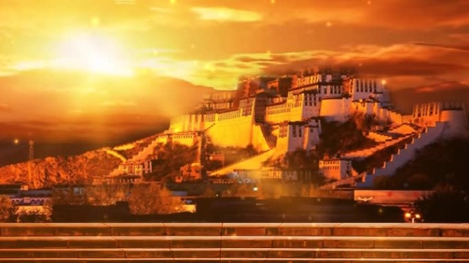 西藏 布达拉宫 转经筒 朝阳 金色