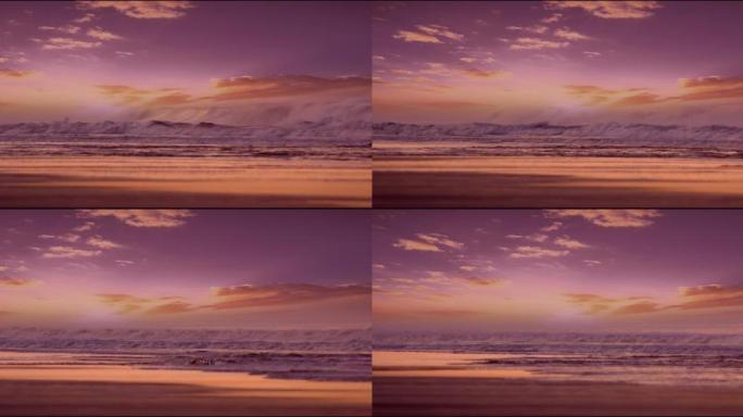 海滩 清晨 卷浪 场景