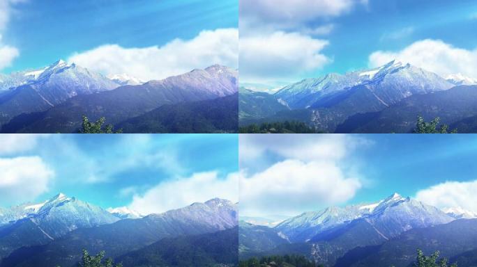 蓝天白云下大气的群山风景视频表演背景