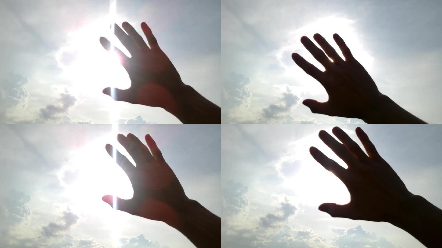 天空手剪影指缝阳光