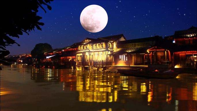 中国风江南夜色夜景水乡视频素材