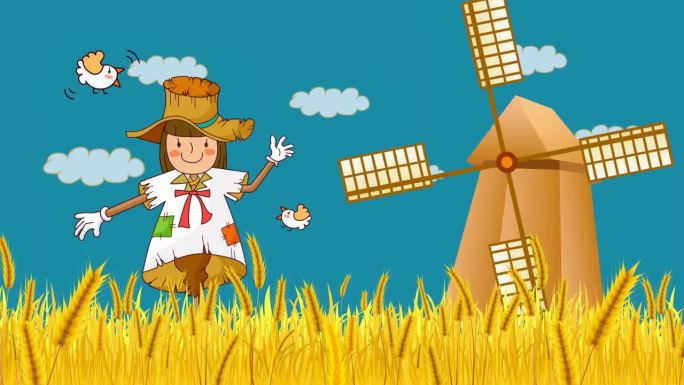 卡通麦田童话（含三个场景）风车稻草人