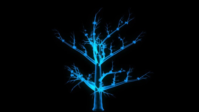 蓝色发光木棉树生长视频带alpha