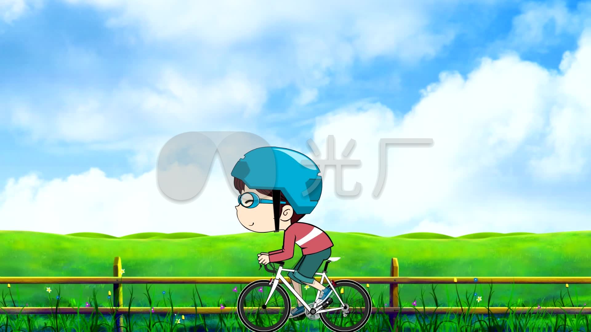 小孩骑单车独自去旅行在田野中hd高清