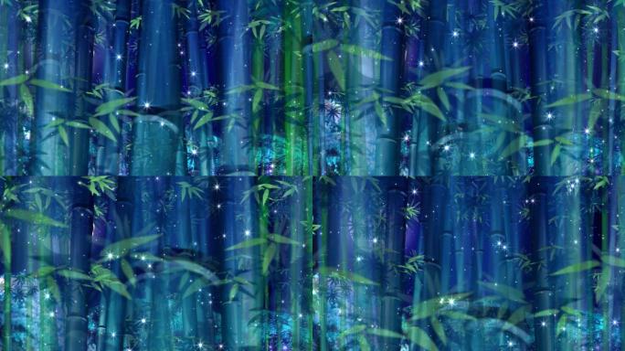 月光下的凤尾竹竹林