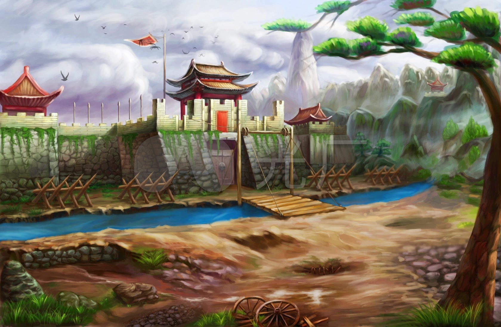 古战场动画城门_1680x1098_高清视频素材下载(编号:279664)_舞台背景