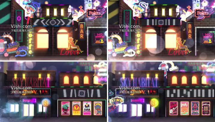 漂亮的霓虹灯街景，百老汇酒吧风格