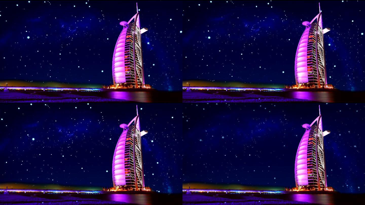 迪拜七星级帆船酒店夜景