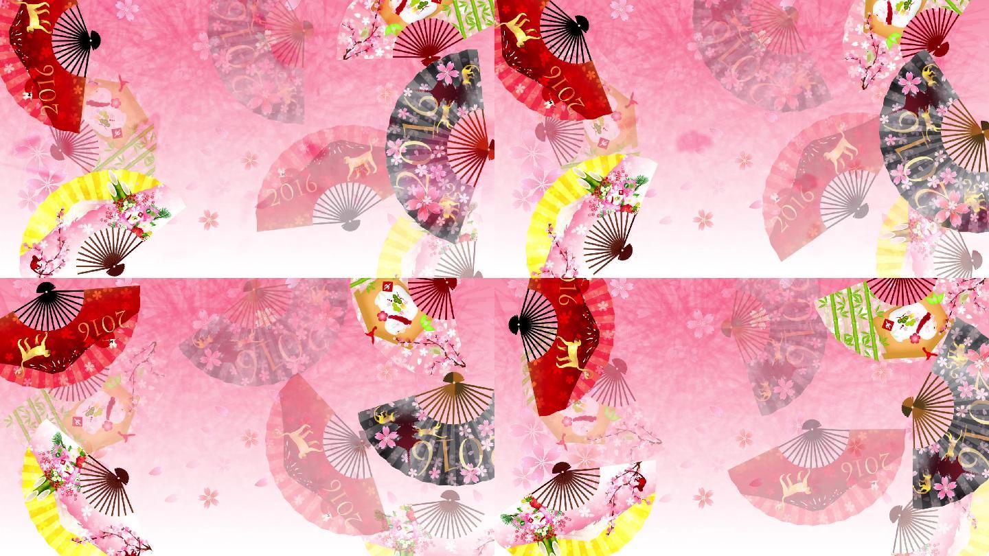 旗袍秀背景唯美浪漫扇子花朵新年喜庆背景