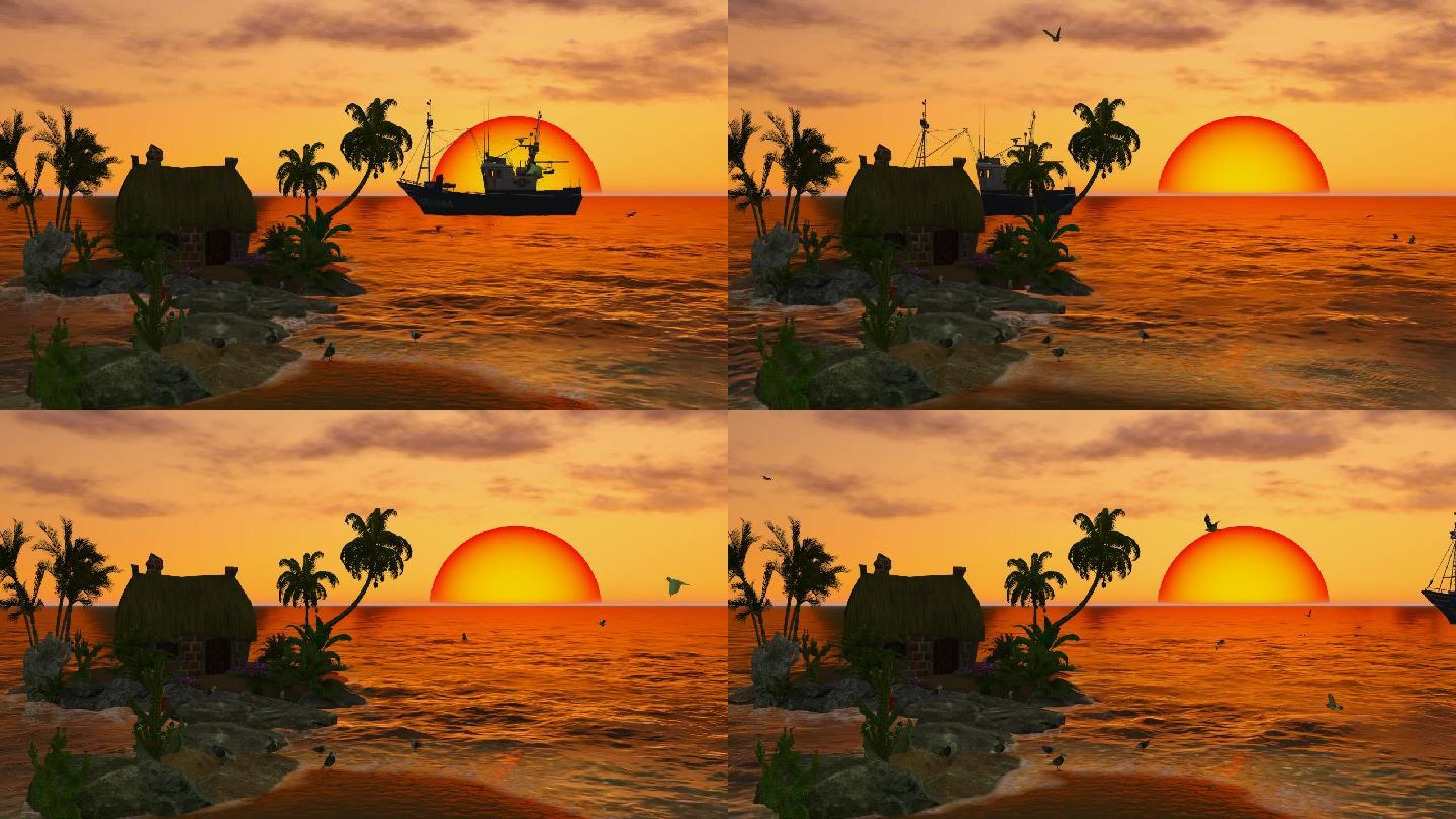 海岛夕阳美