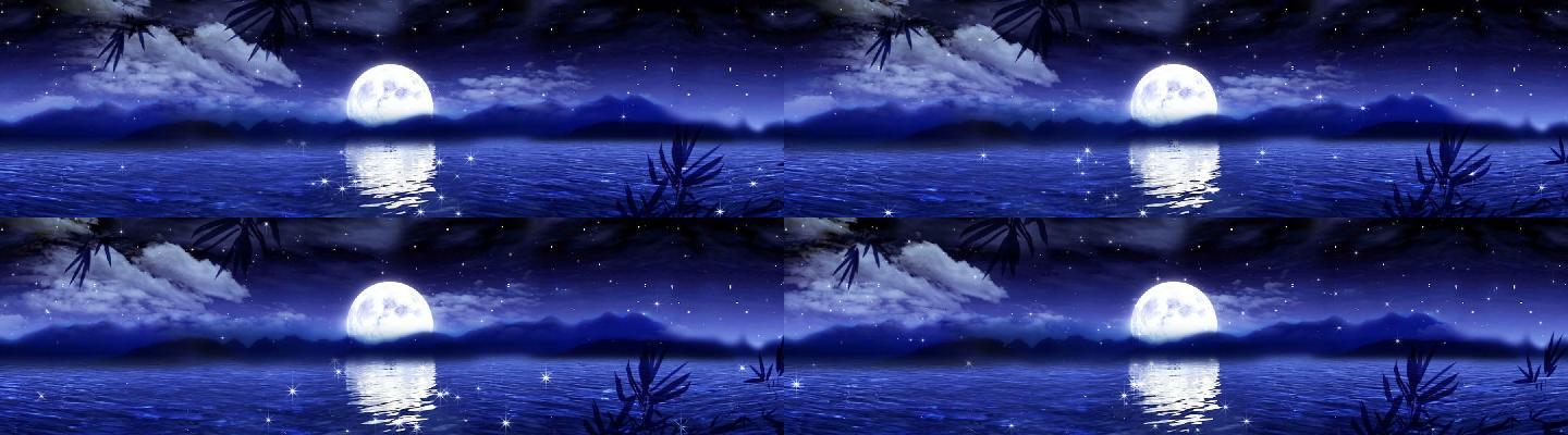意境，深夜，月亮，湖水，夜空，夜景，山水