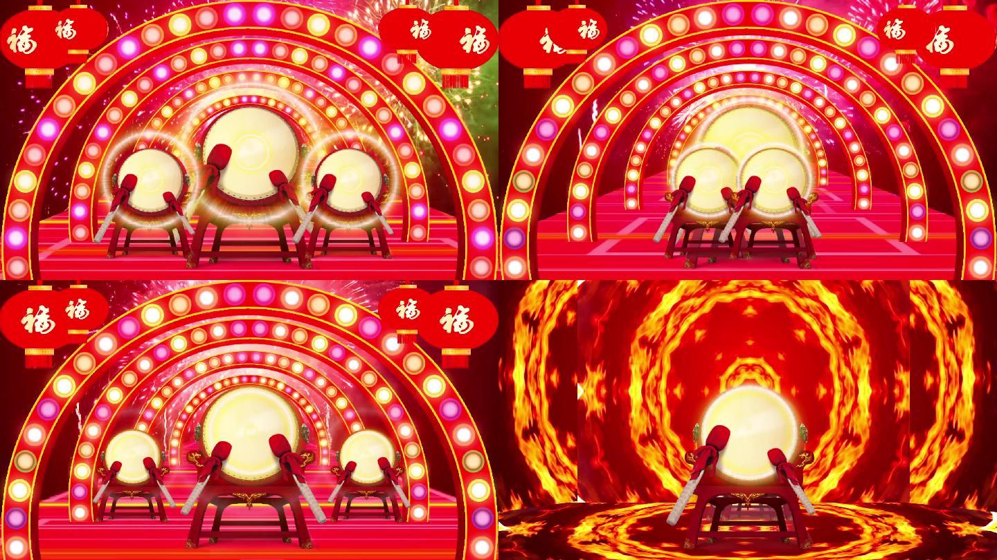 喜庆新年鼓舞led舞台背景视频