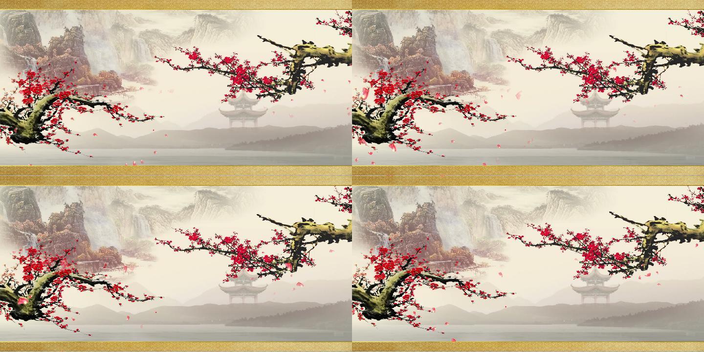 水墨山水意境梅花中国元素
